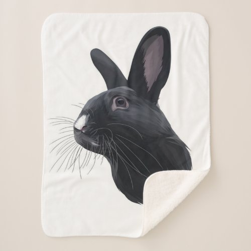 The Rabbit Black  Cute Bunny Rabbit Gift Sherpa Blanket