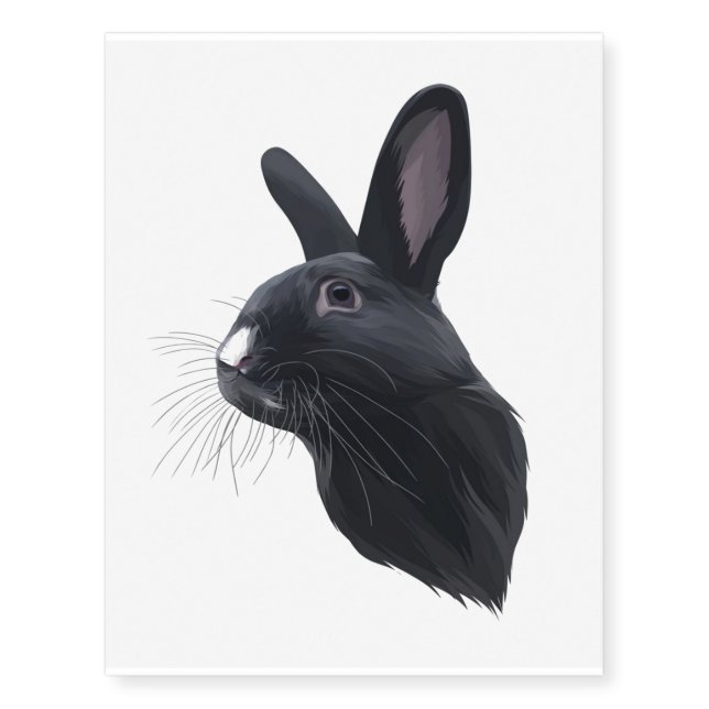 The Rabbit Black | Cute Bunny Rabbit Gift Temporary Tattoos (Front)
