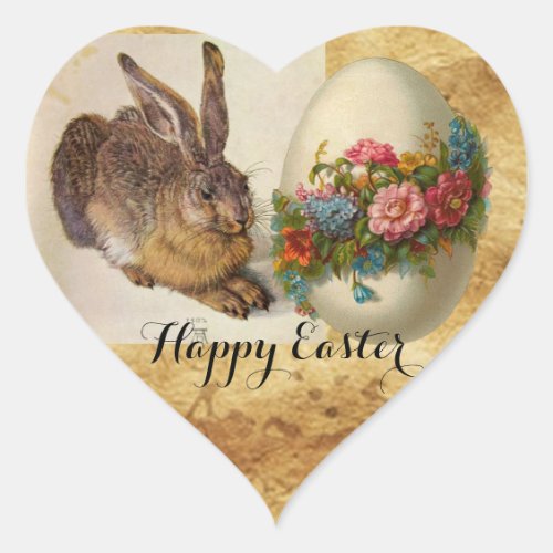 THE RABBIT  Hare  EASTER EGG AND FLOWERS Heart Sticker