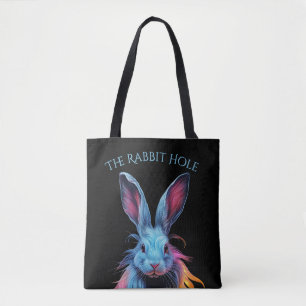 The Rabbit Hole Blue Rabbit on Fire  Tote Bag