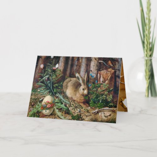THE RABBIT IN WOODLAND  EASTER EGGS WITH FLOWERS HOLIDAY CARD