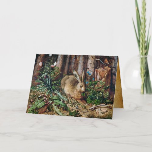 THE RABBIT IN WOODLAND  EASTER EGGS WITH FLOWERS  HOLIDAY CARD