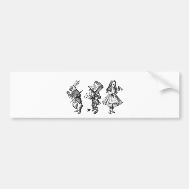 The Rabbit, the Hatter & Alice from Wonderland Bumper Sticker Zazzle