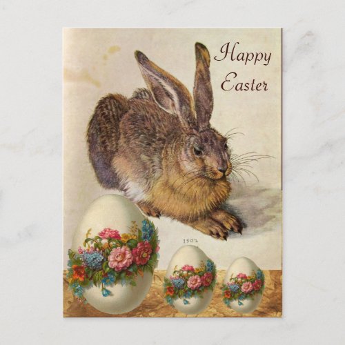 THE RABBIT  Young Hare  EASTER EGGS WITH FLOWERS Holiday Postcard