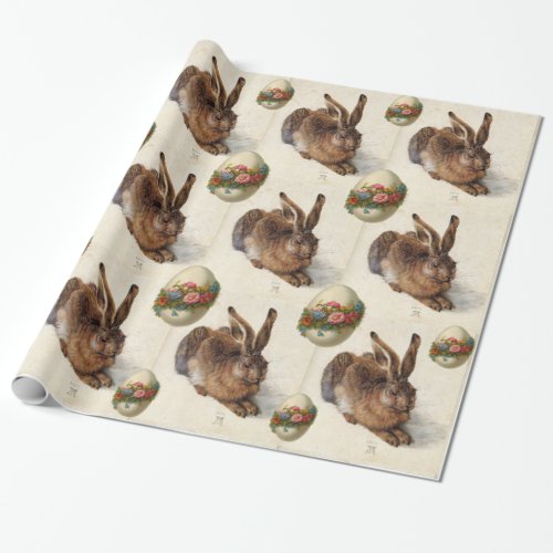 THE RABBIT  Young Hare  EASTER EGGS WITH FLOWERS Wrapping Paper