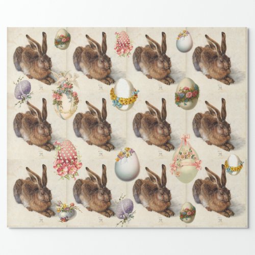 THE RABBIT  Young Hare  EASTER EGGS WITH FLOWERS Wrapping Paper