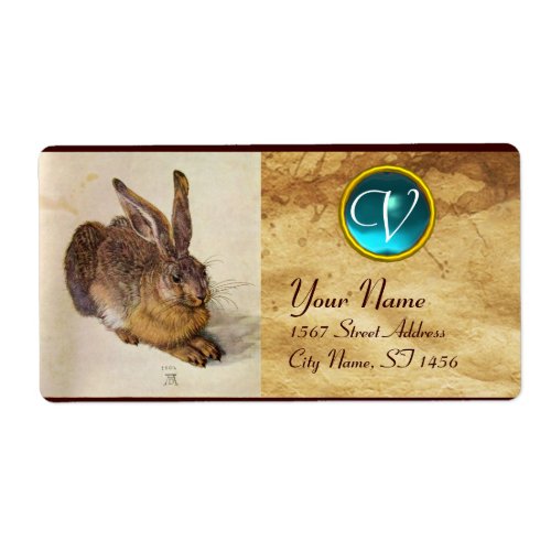 THE RABBIT  Young Hare  Monogram Blue Aquamarine Label