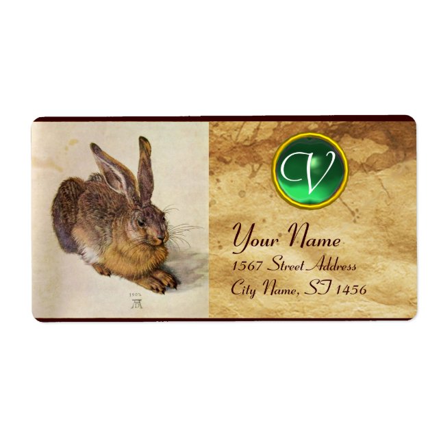 THE RABBIT ( Young Hare ) Monogram Green Jade Label (Front)