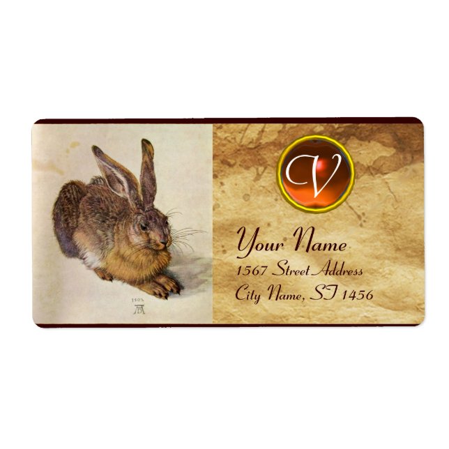 THE RABBIT ( Young Hare ) Monogram Orange Agate Label (Front)