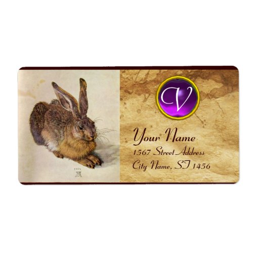 THE RABBIT  Young Hare  Monogram Purple Amethyst Label