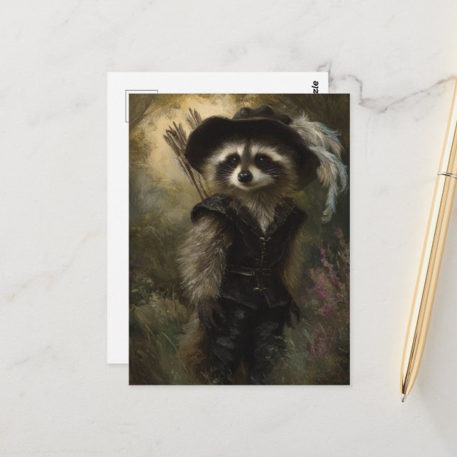 The Raccoon Archery Specialist Dressed in Black Postcard (Front/Back In Situ)