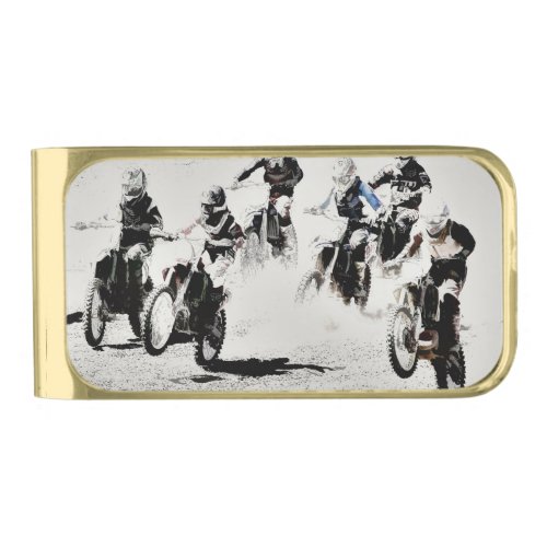 The Race is On _ Motocross Racers Gold Finish Money Clip