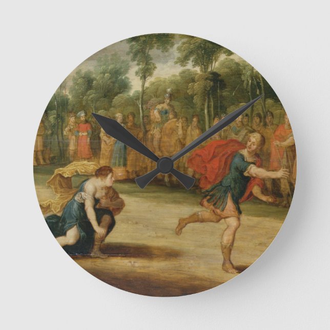 The Race of Atalanta and Hippomenes (oil on panel) Round Clock (Front)