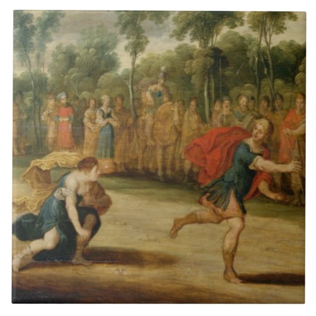 The Race of Atalanta and Hippomenes (oil on panel) Tile (Front)