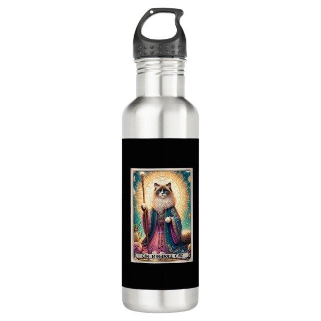 The Ragdoll Cat Tarot Card Cat  Stainless Steel Water Bottle (Front)