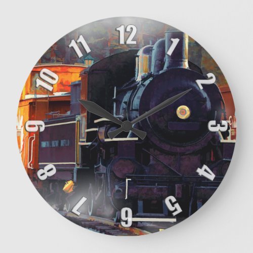 The Rail Yard  _  Steam Train Large Clock