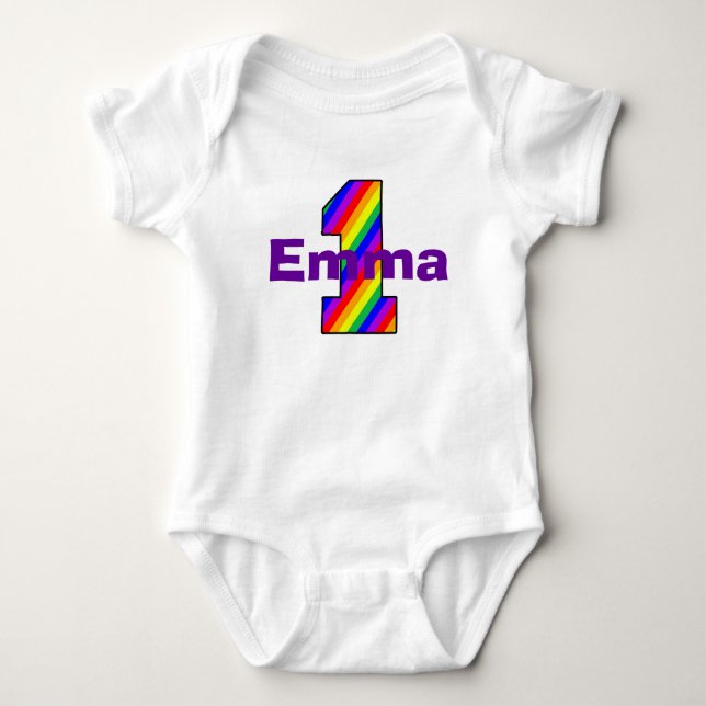 The Rainbow Striped First Birthday Girl Shirt (Front)