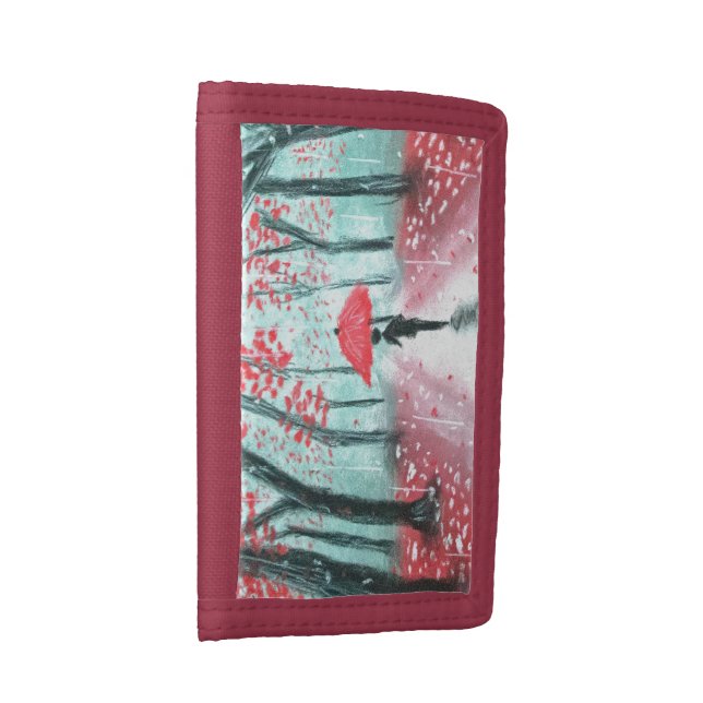 The Rainy Path Human Silhouette with Red Umbrella  Trifold Wallet (Side)