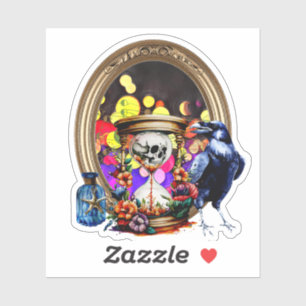The Raven And The Skull Hourglass Sticker