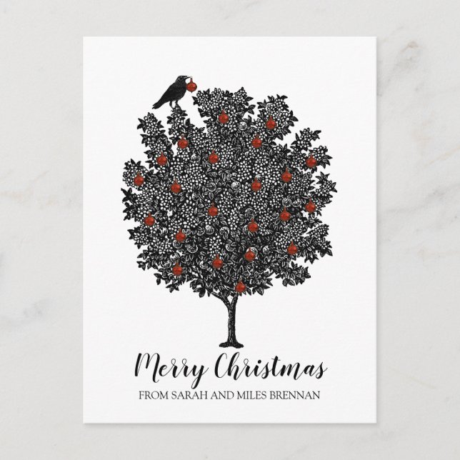 The Raven Bird Decorates The Christmas Tree Holiday Postcard (Front)