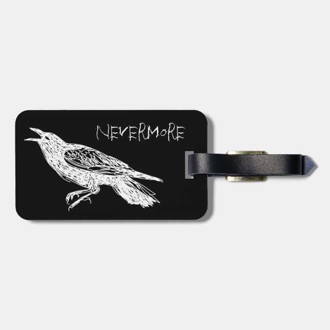 The Raven, Black and White Luggage Tag (Back Horizontal)