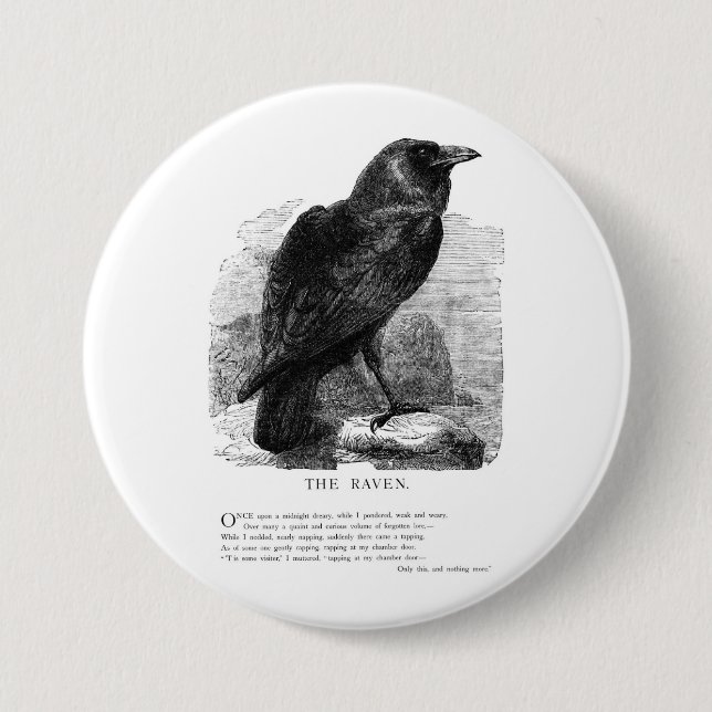 The Raven by Edgar Allen Poe Pinback Button (Front)