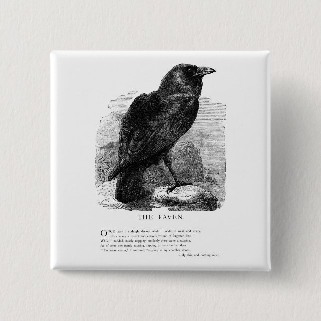 The Raven by Edgar Allen Poe Pinback Button (Front)