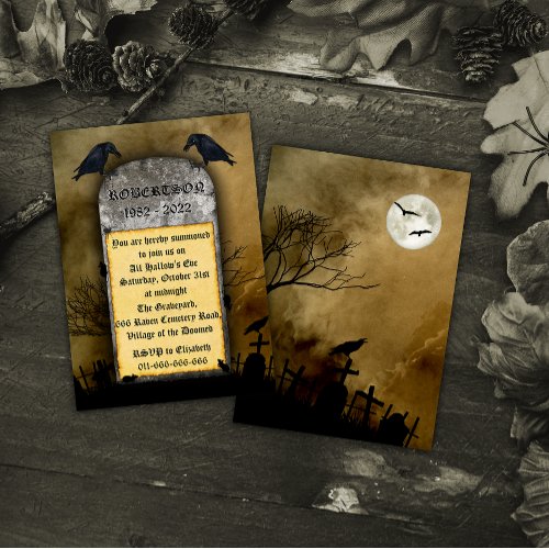 The Raven Cemetery Spooky Tombstone Halloween Invitation