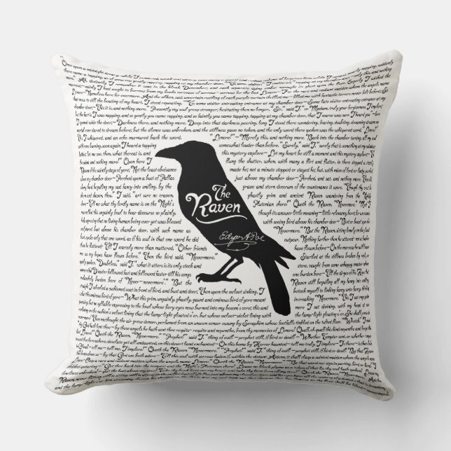 The Raven Complete Poem by Edgar Allan Poe Throw Pillow (Front)