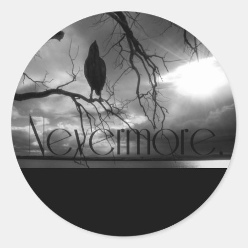 The Raven _ Nevermore Sunbeams  Tree BW Classic Round Sticker