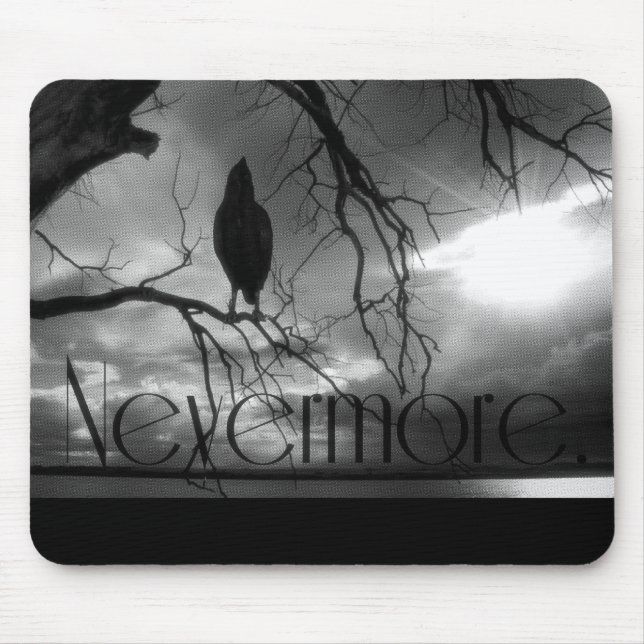The Raven - Nevermore Sunbeams & Tree B&W Mouse Pad (Front)