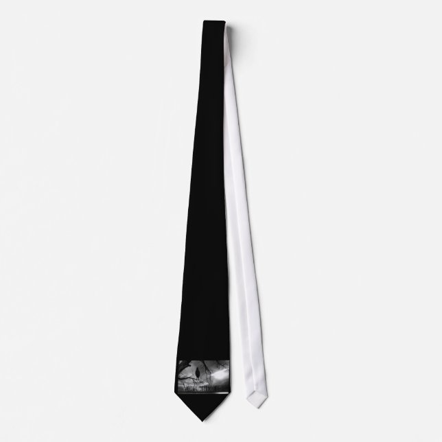 The Raven - Nevermore Sunbeams & Tree B&W Neck Tie (Front)