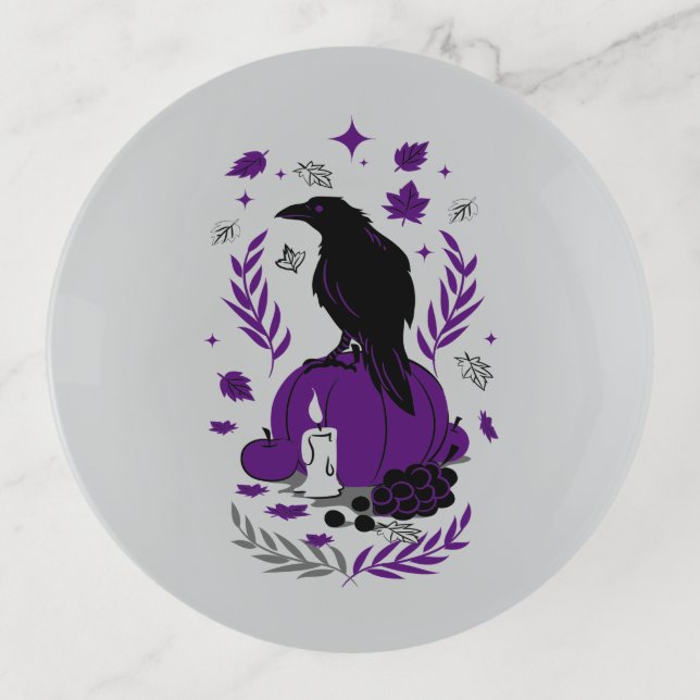 The Raven of Autumn Gothic Trinket Tray (Front)