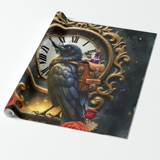The Raven’s Clockwork Delivery  Wrapping Paper (Unrolled)