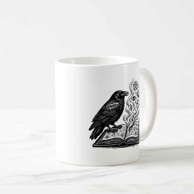 The Raven’s Grimoire - Bookish Gothic Art Coffee Mug (Front Right)