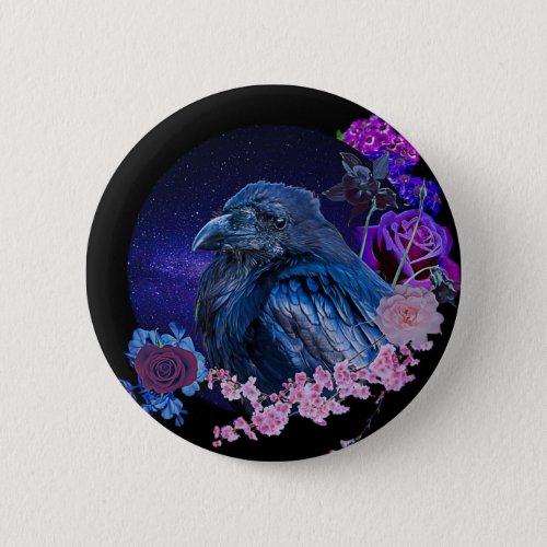The Ravens Floral Galaxy  Goth Badge Button