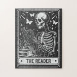 The Reader Skeleton Reading Booklover Halloween Jigsaw Puzzle<br><div class="desc">Unleash your inner bookworm with this hauntingly charming Tarot card-style skeleton reading puzzle!</div>