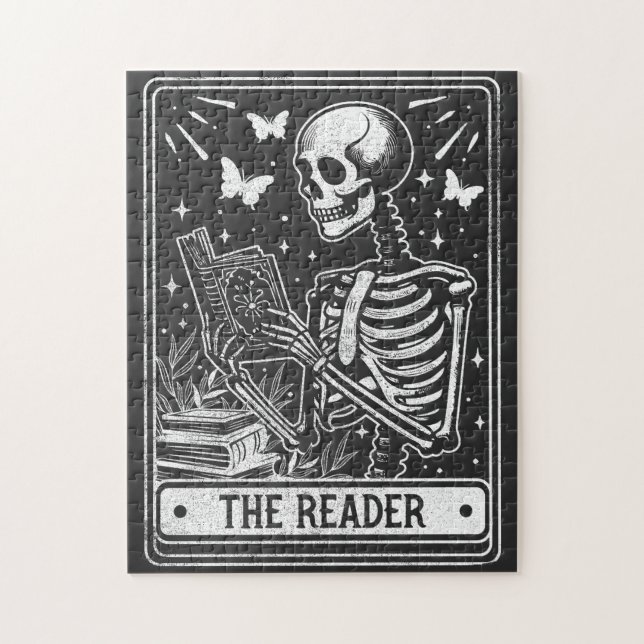 The Reader Skeleton Reading Booklover Halloween Jigsaw Puzzle (Vertical)