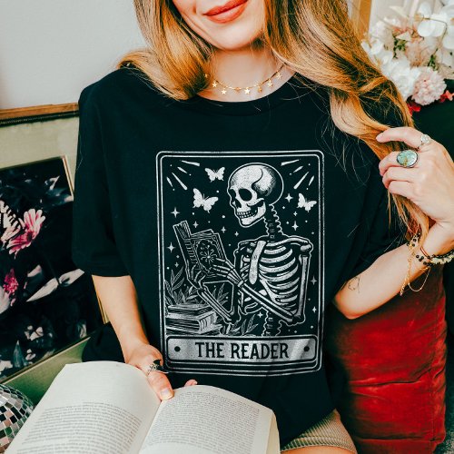 The Reader Skeleton Reading Booklover Halloween T_Shirt