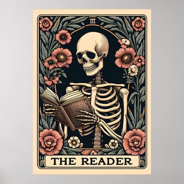 The Reader Skeleton Tarot Card  Poster (Front)