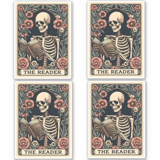 The Reader Skeleton Tarot Card Sticker (Front)