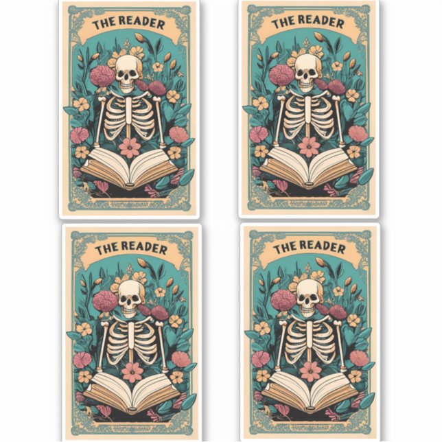 The Reader Skeleton Tarot Card Sticker (Front)