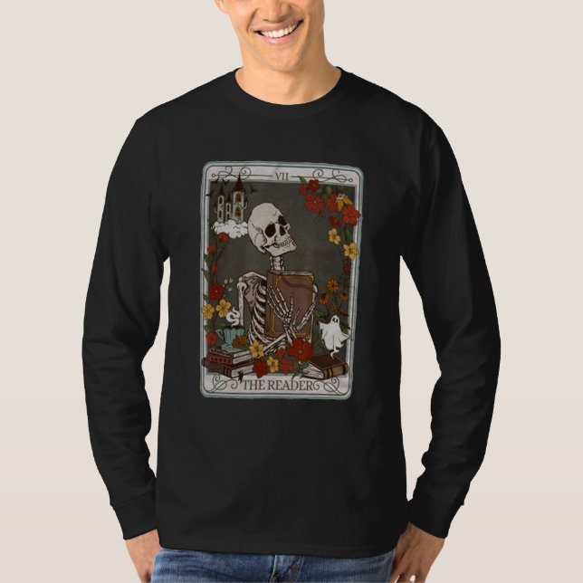 The Reader Tarot Card Bookish Skeleton Librarian B T-Shirt (Front)