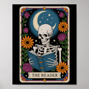 The Reader Tarot Card Skeleton Reading Book Bookwo Poster