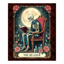 The Reader, Vintage Style Tarot Card Skeleton