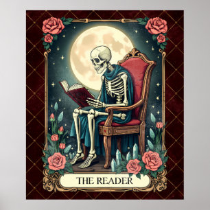 The Reader, Vintage Style Tarot Card Skeleton Poster
