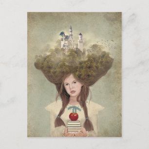 The Reader whimsical young girl with books art Postcard
