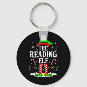 The Reading Elf Xmas Funny Book Lover Christmas Bo Keychain