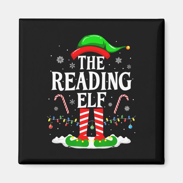 The Reading Elf Xmas Funny Book Lover Christmas Bo Magnet (Front)
