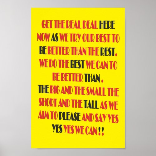 The real deal is here poster print type word art